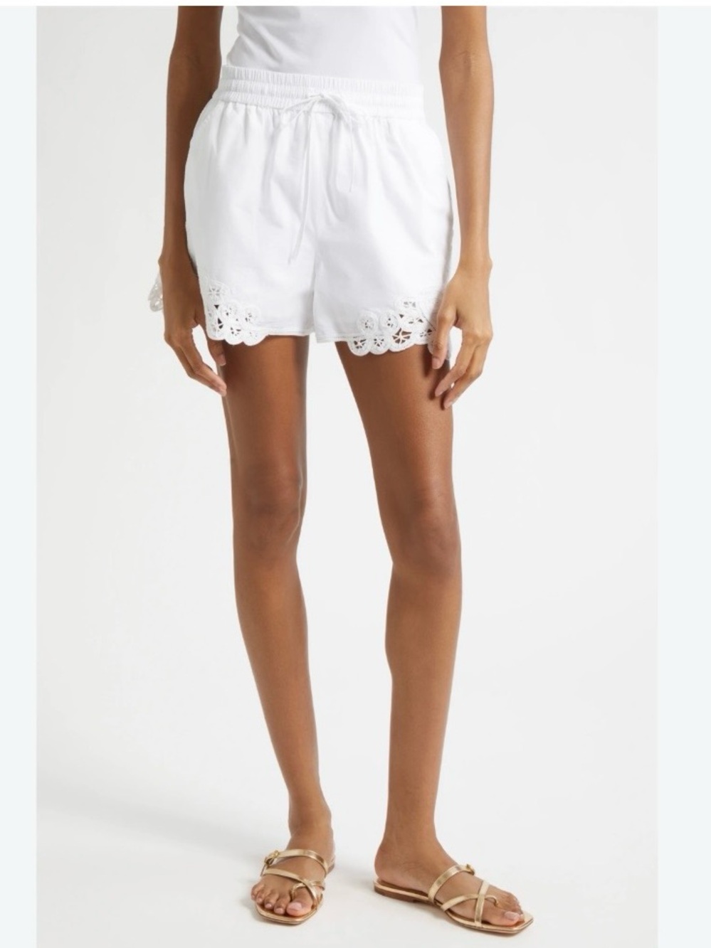 veronica beard vivaldi embroidery detail cotton drawstring shorts white
